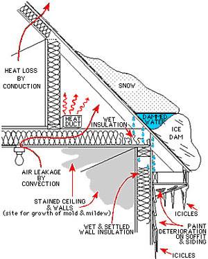 Diagram of Ice Dam on a Roof