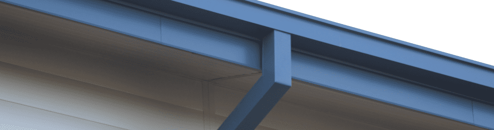 Close-up view of commercial box-style roof gutters.